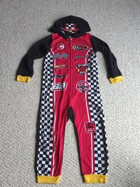 Hot Wheels Lounge Wear Pajamas Boys Kids Red Racing-Print One-Piece Footie Hood